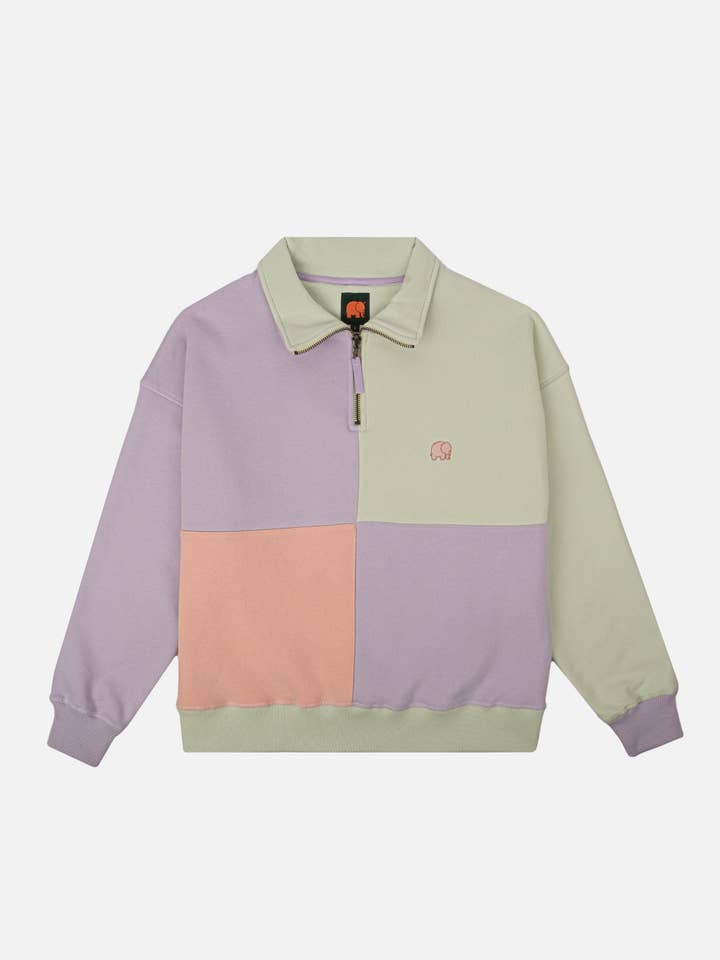 Damen Oversized Color Block Half-Zip Pullover Lavendel für den Großhandel von Trendsplant Clothing