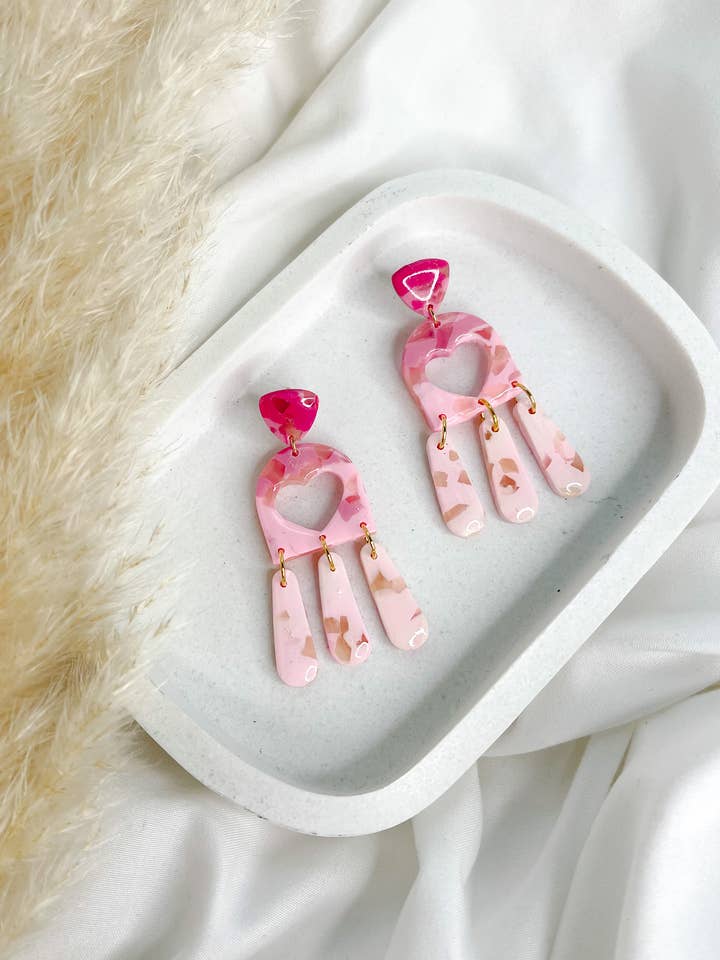 Clay Earring | Ombre Heart Cutout Dangles for wholesale by Kush Life Designs