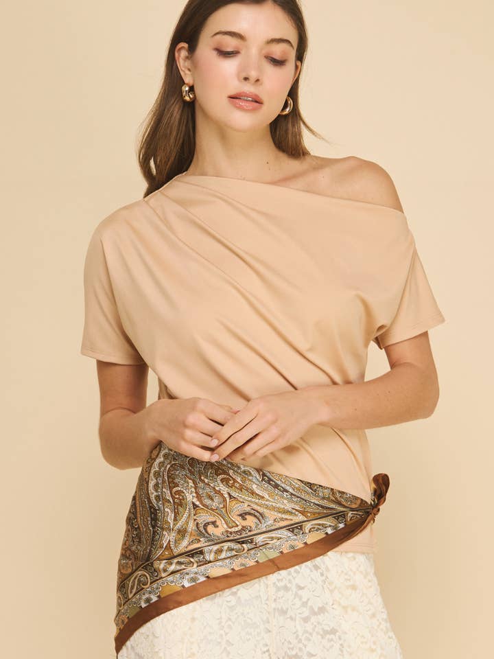 IST1418A Liora One Shoulder Top Tan for wholesale by If She Loves