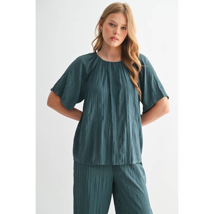 CRINKLE REGLAN SHORT SLEEVE BLOUSE for wholesale by FUN2FUN