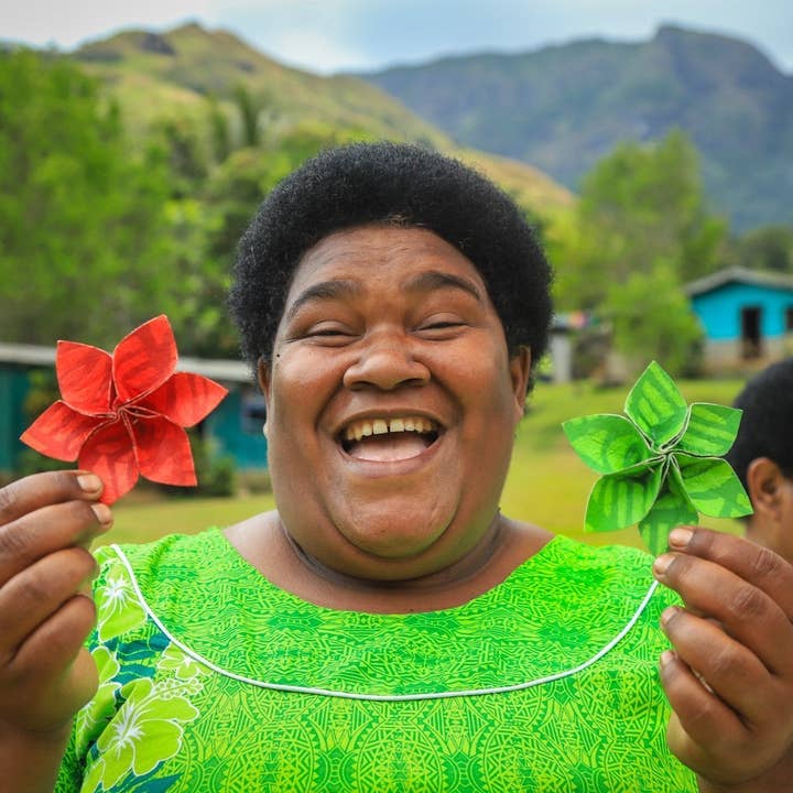 Rise Beyond the Reef - Wholesale Ornament Set - Masi Flower Holiday Ornaments - Natural Set of Two (2)4