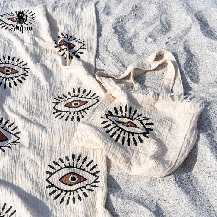 Pure & Chic, LLC - Miyawfashion - Wholesale Beach Towel - Boho Evil Eye Beach Towel – Cotton Beach Towel