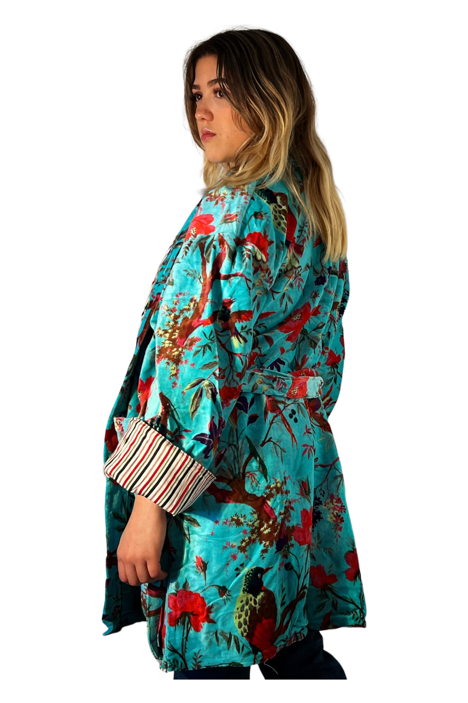 Kinomy – wholesale Rock - Dam – Mönstrad kappa i trehårig sammet med kimonomodell12