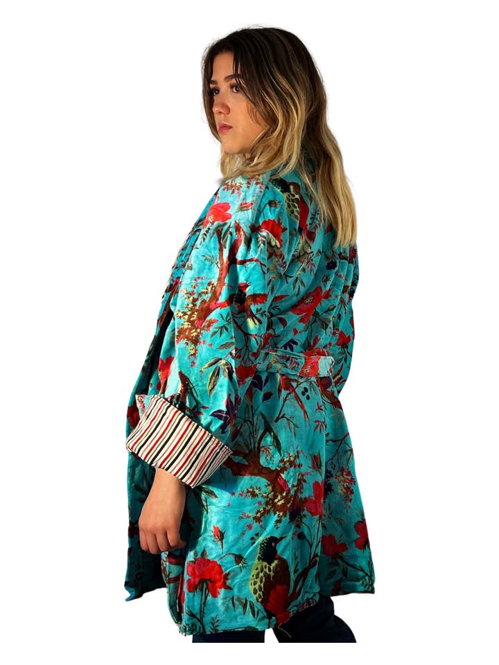 Kinomy – wholesale Rock - Dam – Mönstrad kappa i trehårig sammet med kimonomodell12