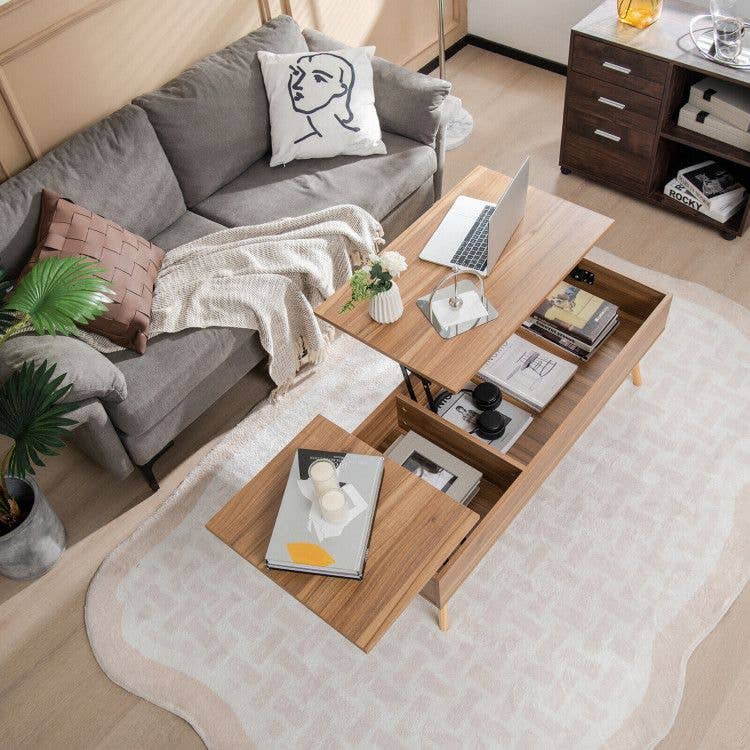 Brown 47 Inch Lift Top Coffee Table with 2 Hidden Compartments for wholesale on Faire2