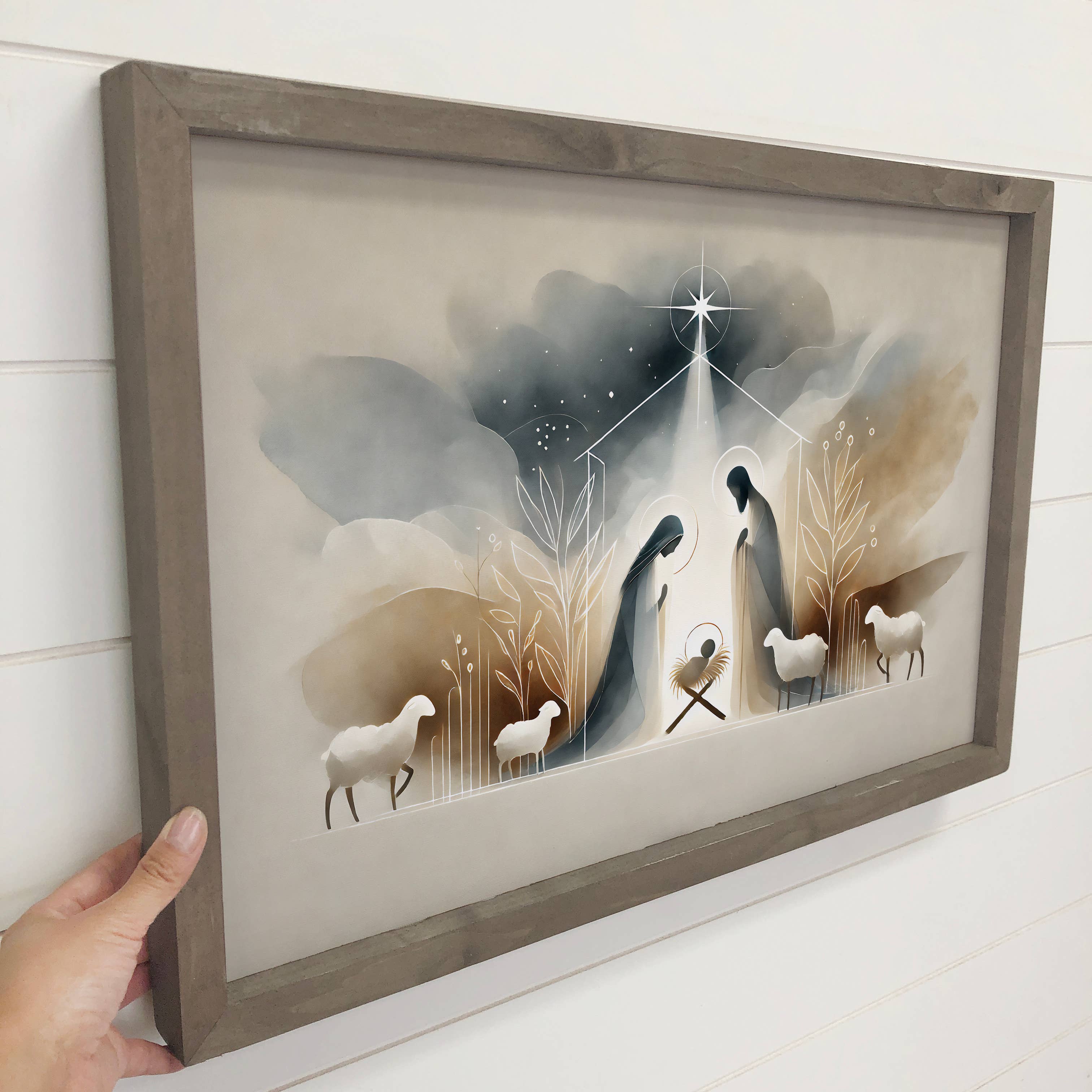 Hangout Home - Wholesale Art Print - Modern Boho Beige Gray Christmas Nativity - Nativity Canvas3