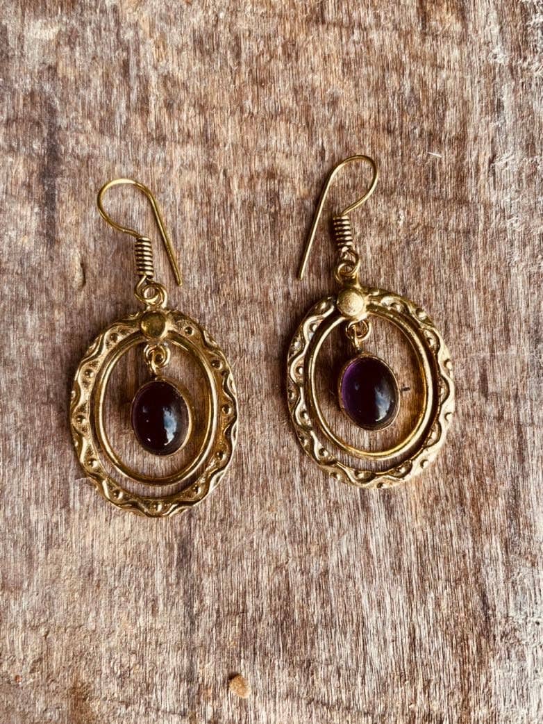 Kaali Boutique - Wholesale Dangle Earrings - Amethyst Earrings Dangle Brass Ethnic, rustic, yoga, hippie, gypsy, pretty, psy, boho, bohemian, festival5