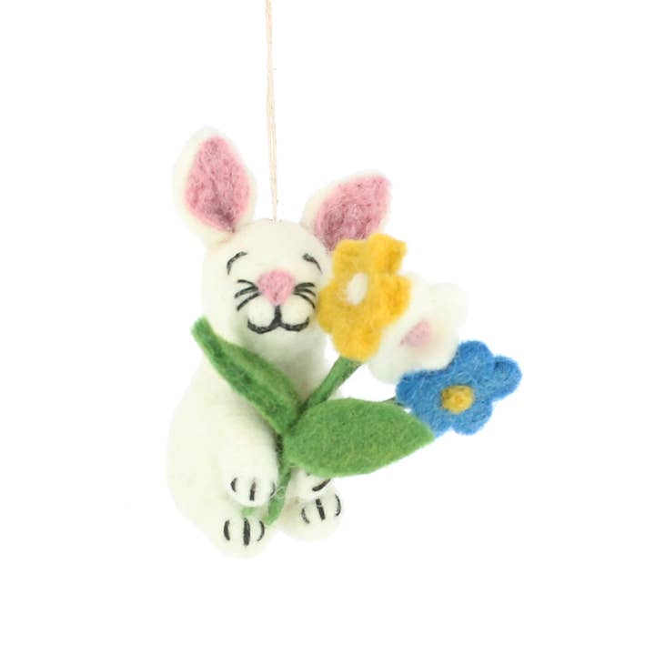 Easter Bunny with Flowers Hanging Decoration for wholesale by Fiona Walker England