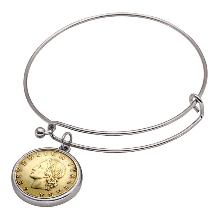 Italian Republic Coin Silvertone Bangle Bracelet for wholesale by American Coin Treasures