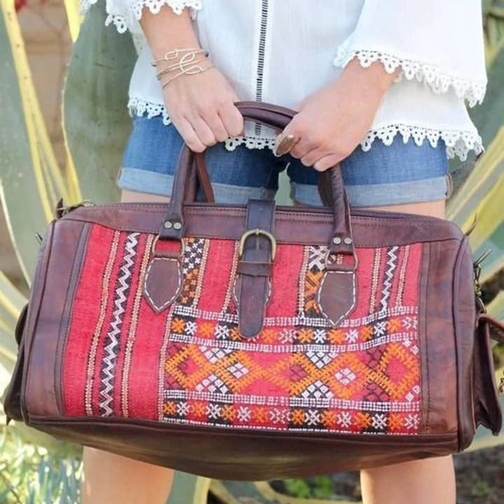 Melecraft - Venta al por mayor Bolsa de viaje - Mujer - Bolsa de viaje kilim de cuero marroquí estilo hipster6