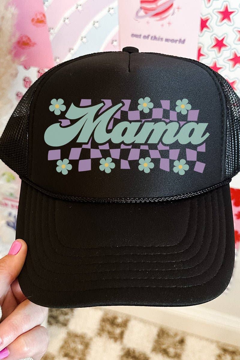 Wholesale Accessory Market - Wholesale Trucker Hat - Women's - Teal Checkered Daisy Mama Otto Black Foam Front Trucker Hat0