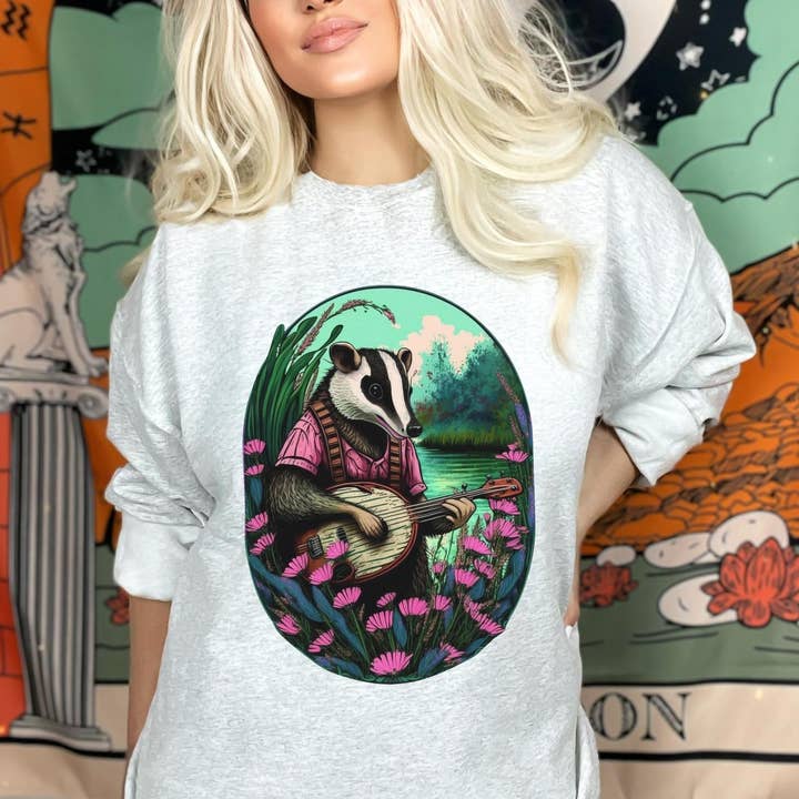 Vivtrek - Wholesale Graphic Sweatshirt - Unisex - Badger Playing Banjo Cottagecore Musician Sweatshirt