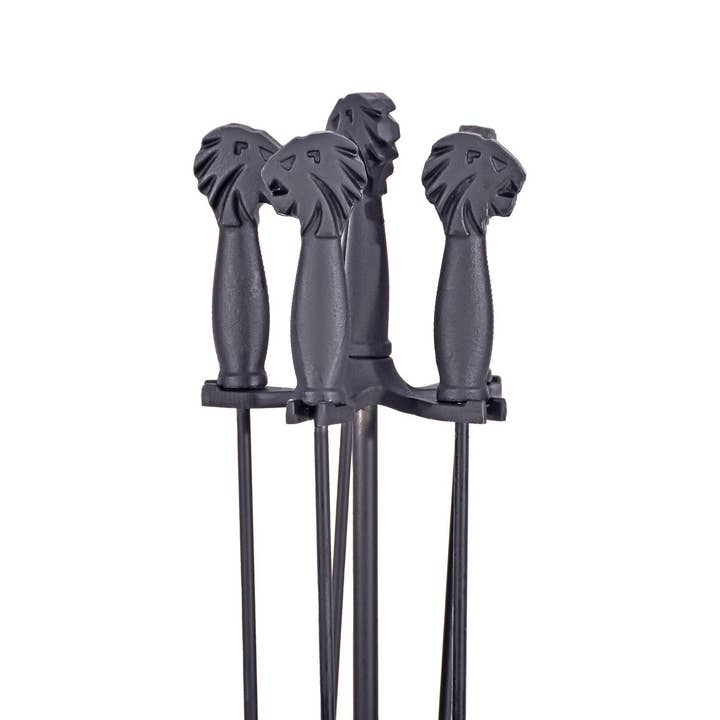BERA DESIGN LTD - Vente Pare-feu de cheminée - Ensemble d'outils de cheminée 100 % noir, support en bois de frêne3
