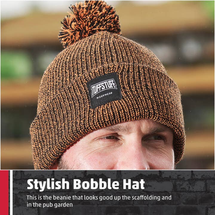 TuffStuff Elite Orange Bobble Hat, Chunky Knit, Versatile for wholesale on Faire4