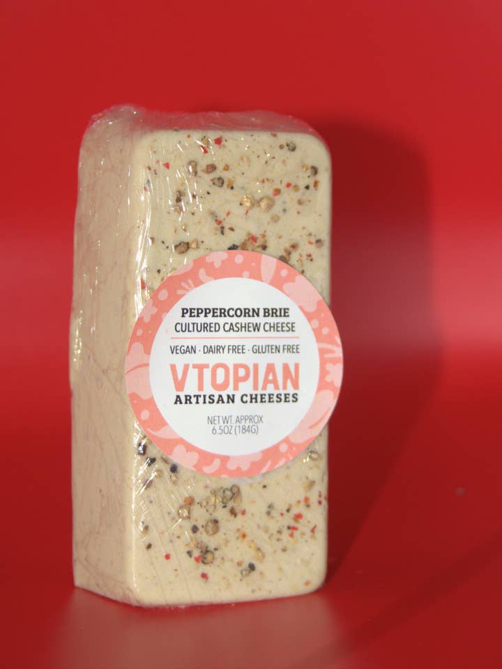 Peppercorn Brie Plant-Based Cheese Block for wholesale by Vtopian Artisan Cheeses