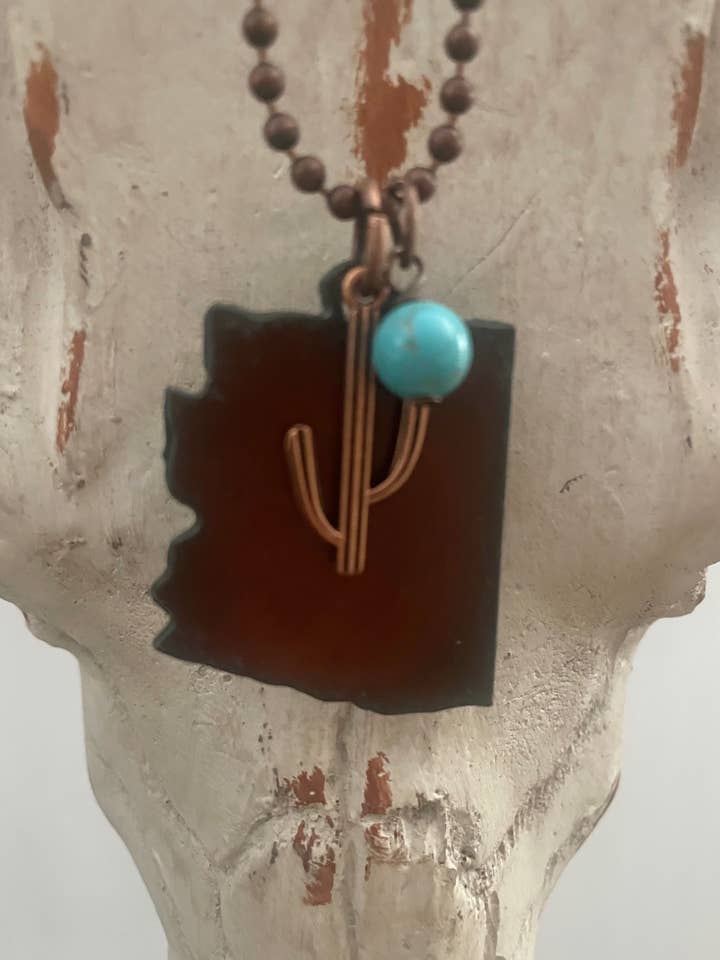 Rustic ARIZONA shape with Slim Copper Cactus Charm turq bead for wholesale by The Rustic Barn