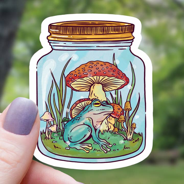 Frog in A Mason Jar Sticker - 3" for wholesale by Mimic Gaming Co
