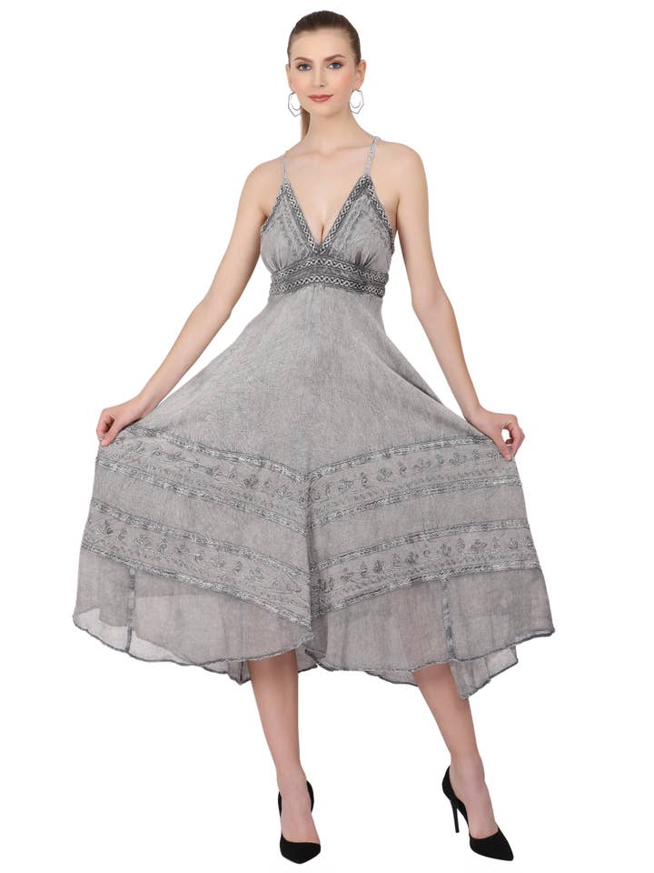 Advance Apparels - Wholesale Dress - Women's - Back Tie Acid Wash Dress (S/M-1X/2X) 4 Colors ADL-303339