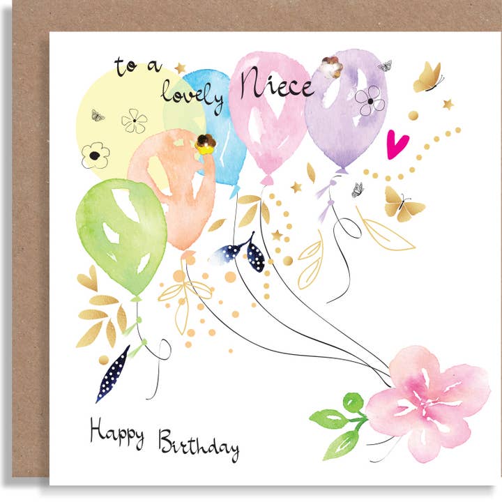 SABIVO Design – wholesale Birthday card – Niece Birthday Floral Balloons Hand-Finished Sequin Card