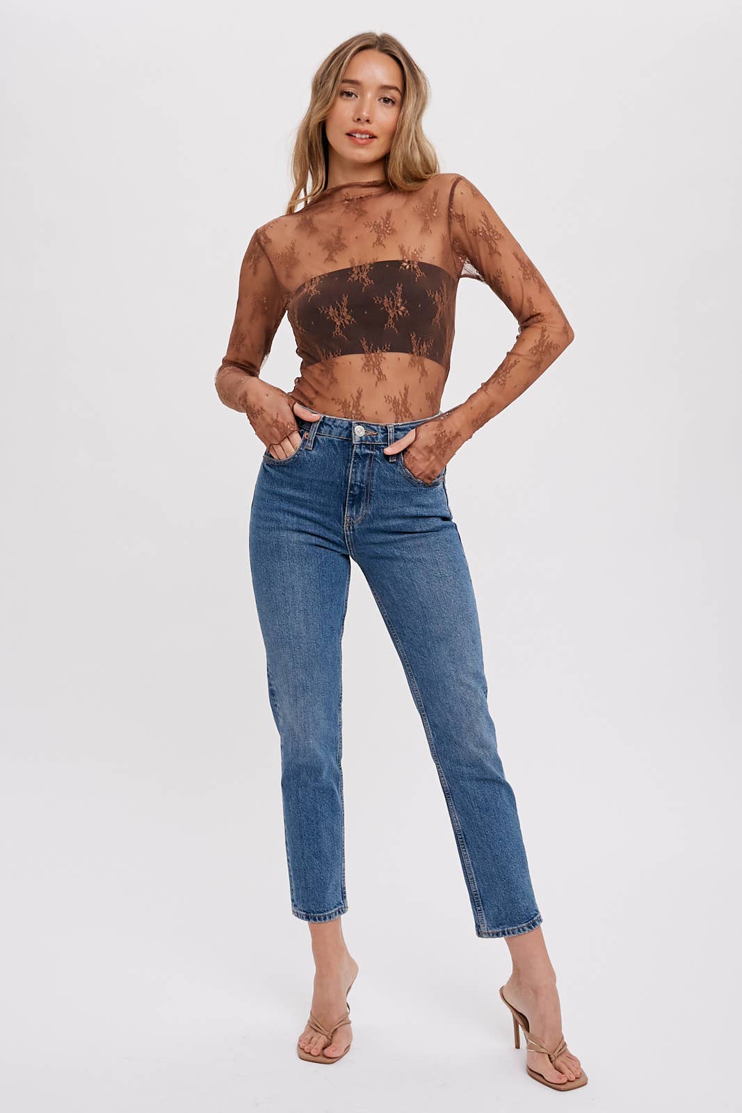 Bluivy - Vente Chemisier – femme - Top en maille avec superposition en tulle brodé floral41