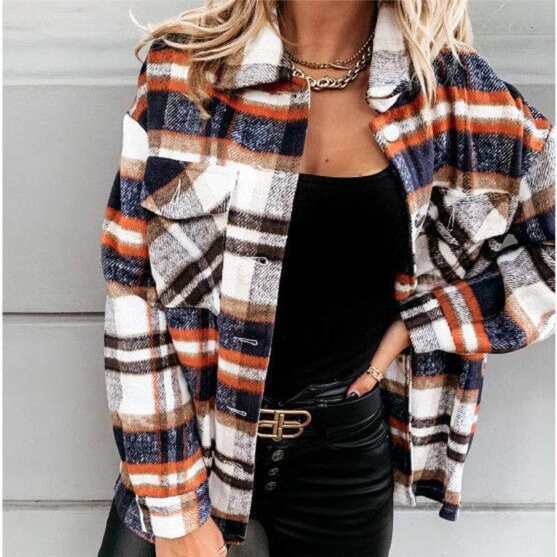 ShieldChic - Wholesale Button Down Shirt - Women's - Woolen Long Sleeve Plaid Shirt4