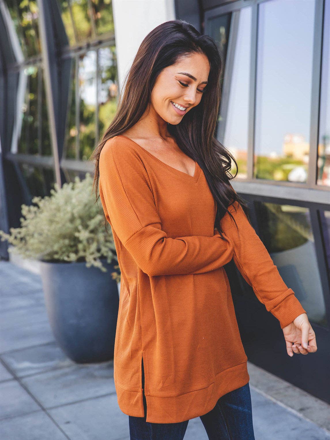 Tickled Teal - Vendita all'ingrosso Tunica - Donna - Tunica Rory con orlo diviso in maglia waffle4