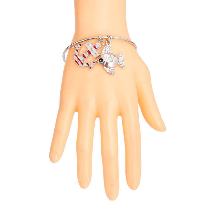 Burnished Silver Fish Charm Bracelet|Adustable for wholesale by PinktownUSA