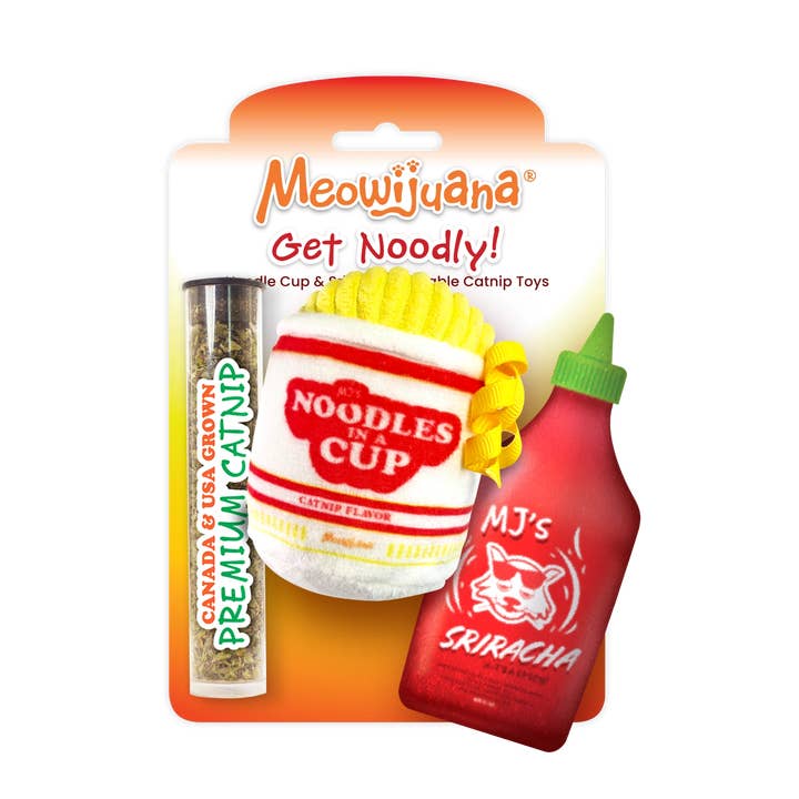 Meowijuana® Get Noodly Noodles & Sriracha Catnip Toy 2-Pack for wholesale by SmarterPaw | Meowijuana & Doggijuana