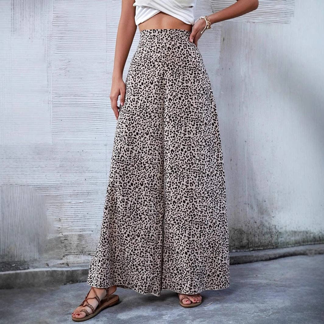 High Waist Leopard Print Chiffon Casual Pants for wholesale on Faire4