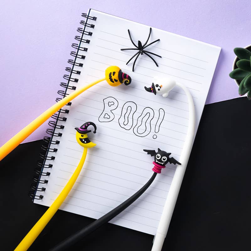 Puckator EU – wholesale Pennor – Halloweenpenna med fladdermus, pumpa, spöke och måne, fine tip2