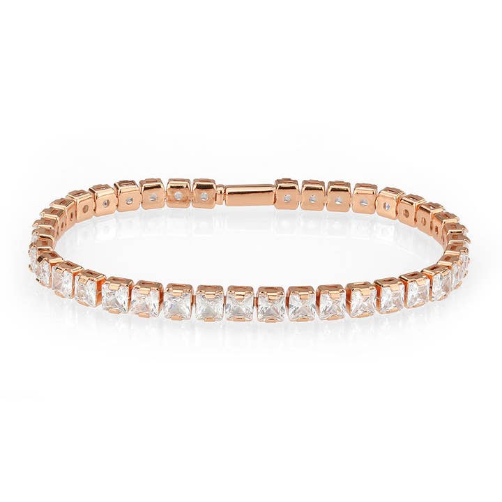 3W1699 - Rose Gold Brass Bracelet with AAA Grade CZ in Clear for wholesale by Alamode