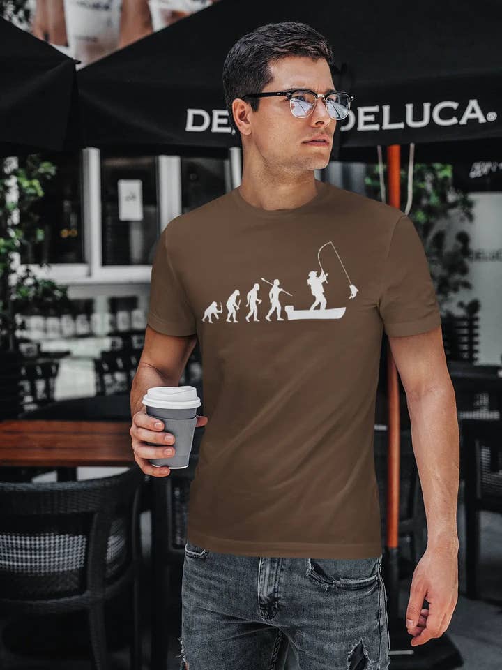 ULTRABASIC - Graphic Printed Men's Evolution of the Fishing Boat T-Shirt Grey Marl for wholesale by ULTRABASIC