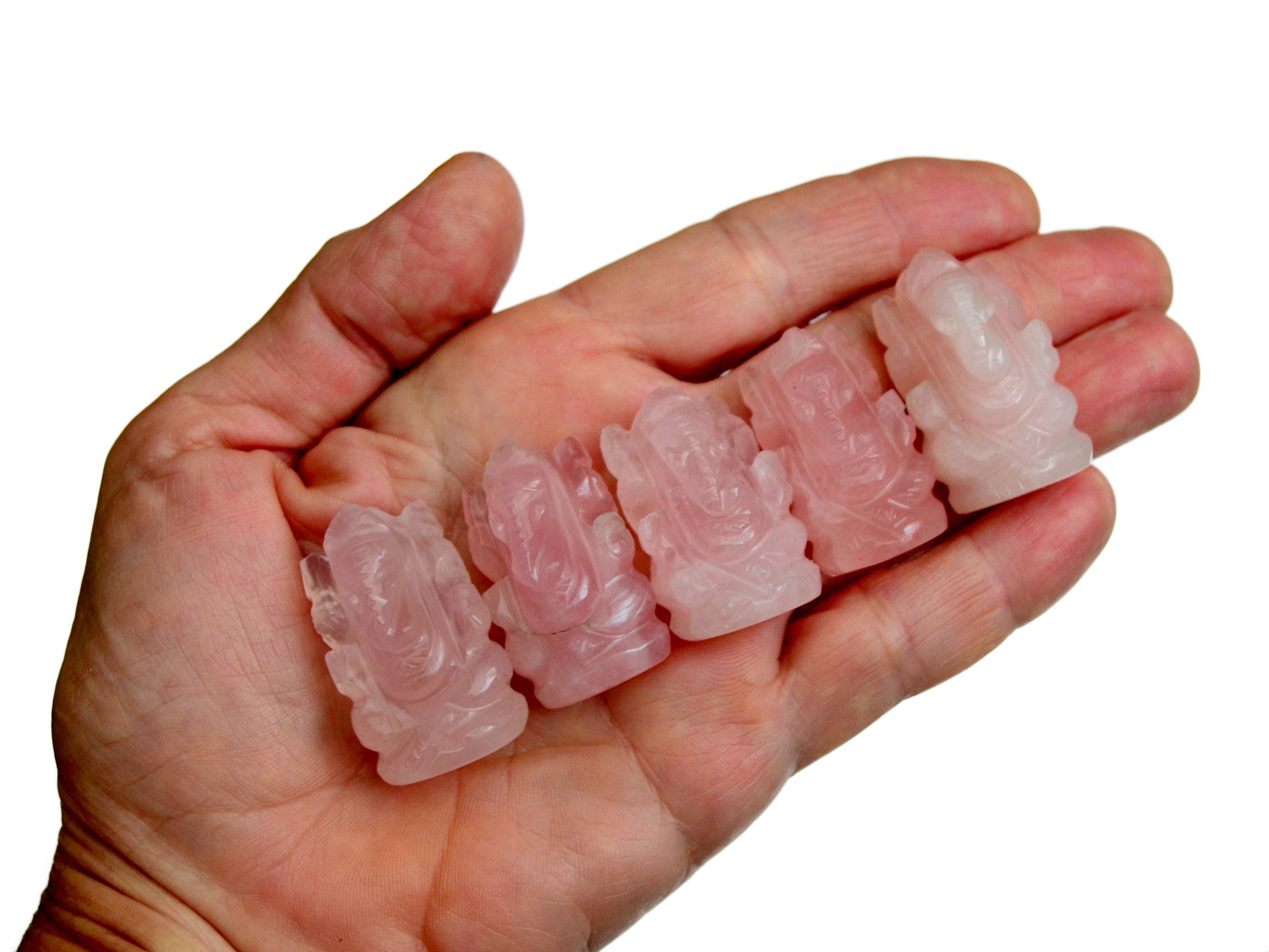 Kaia & Crystals - Wholesale Spiritual Stone/Crystal - Mini Rose Quartz Ganesha Sculputure (30mm - 35mm) - Hand Carved Stone3