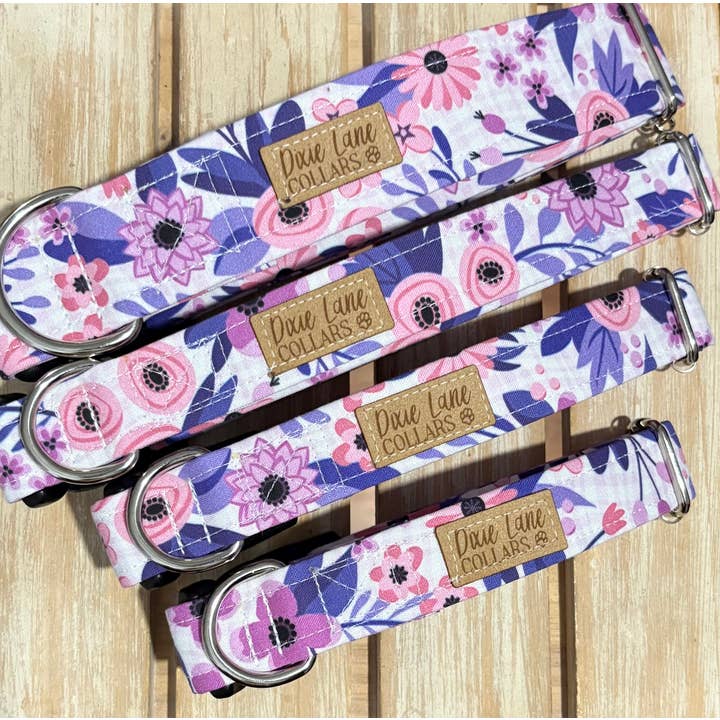 Lila Modern Floral Gingham Hundehalsband, Dixie Lane Halsbänder für den Großhandel von Dixie Lane Collars