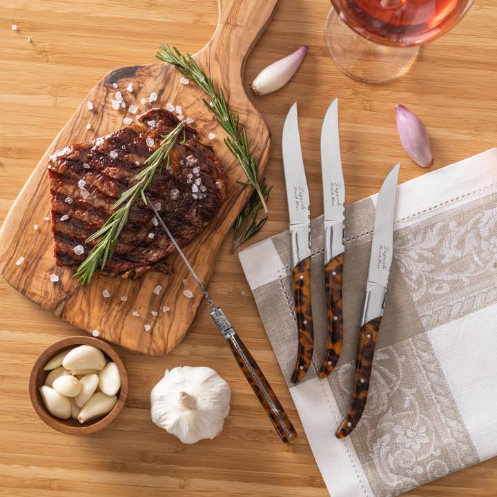 French Home - Wholesale Knife Set - Tortoise Shell 4-Piece Laguiole Connoisseur Steak Knife Set