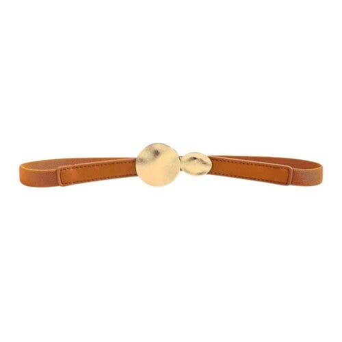 Camel And Gold Round Buckle Adjustable Stretchy Band Women’s Belt for wholesale by Fleur de lys collections