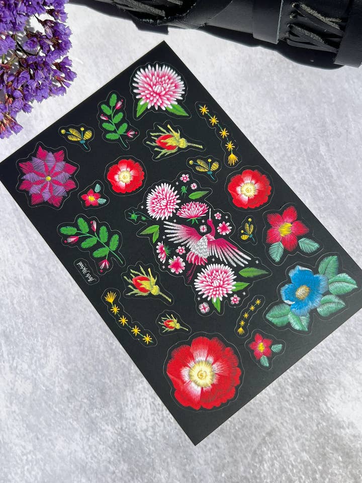 Floral Embroidery Sticker Sheet for wholesale by Arch Michael