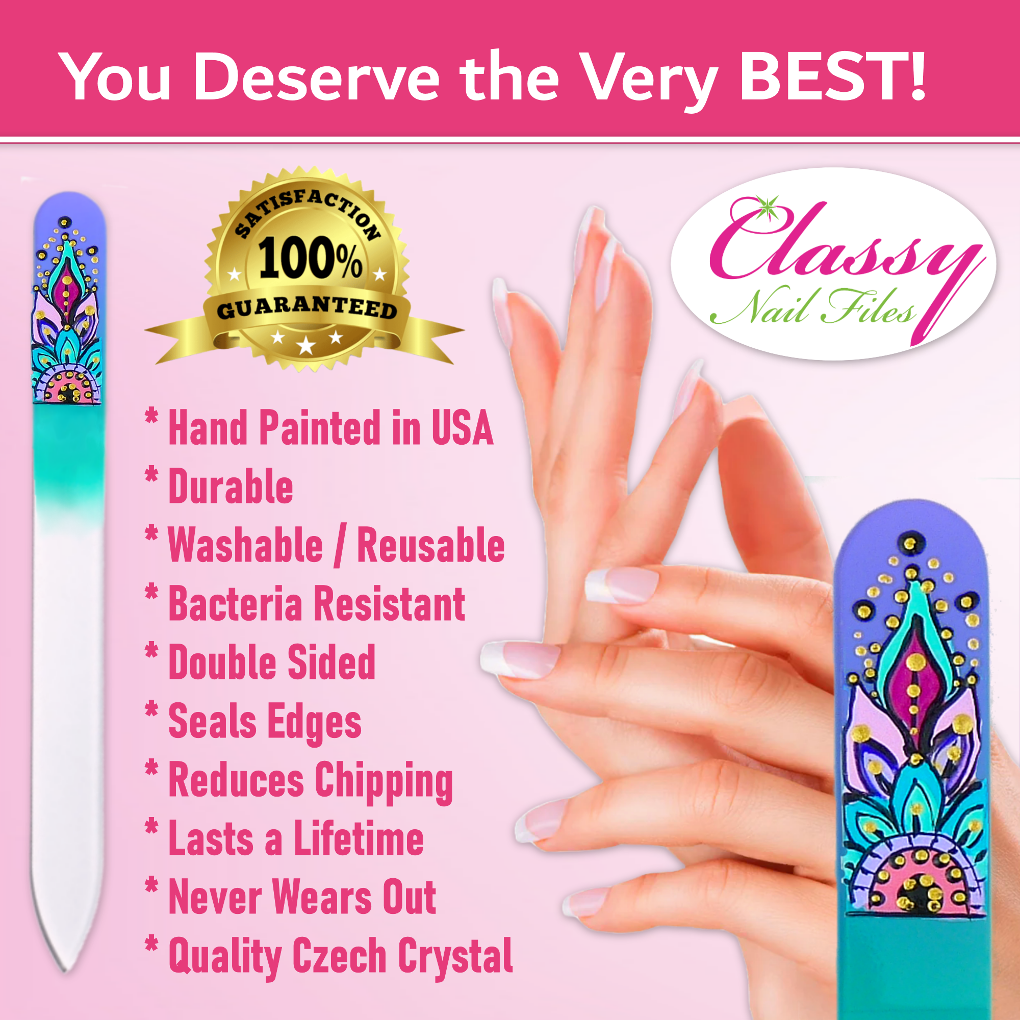 Classy Nail Files - Vendita all'ingrosso Lime per unghie - Lima per unghie in cristallo colorato dipinta a mano con fiore di guarigione Mandala2