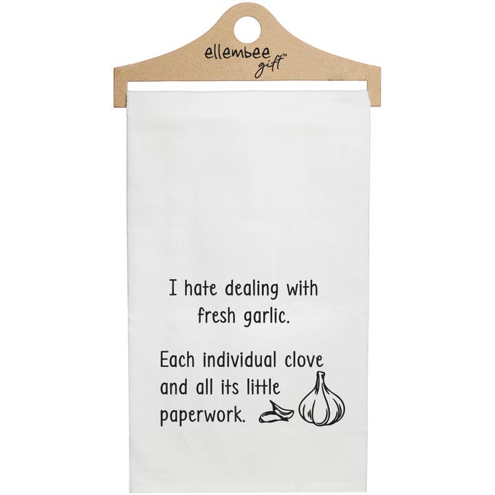 Weiße Hassliebe im Umgang mit frischem Knoblauch | Küchenteetücher für den Großhandel von ellembee gift