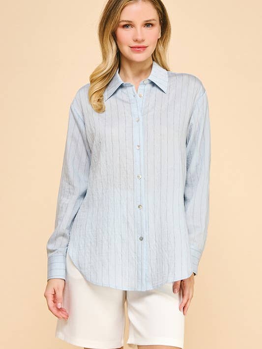 Organza Gestreiftes Oversize-Hemdblusenkleid für den Großhandel von Lemon Tree