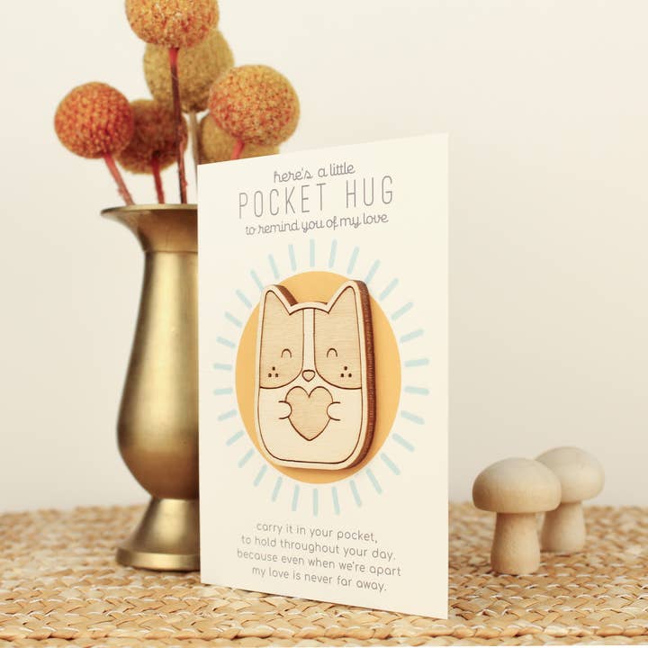 oh, little wren - Wholesale Keepsake Coin/Token - Wooden Pocket Hug, Dog. Thinking of You Gift