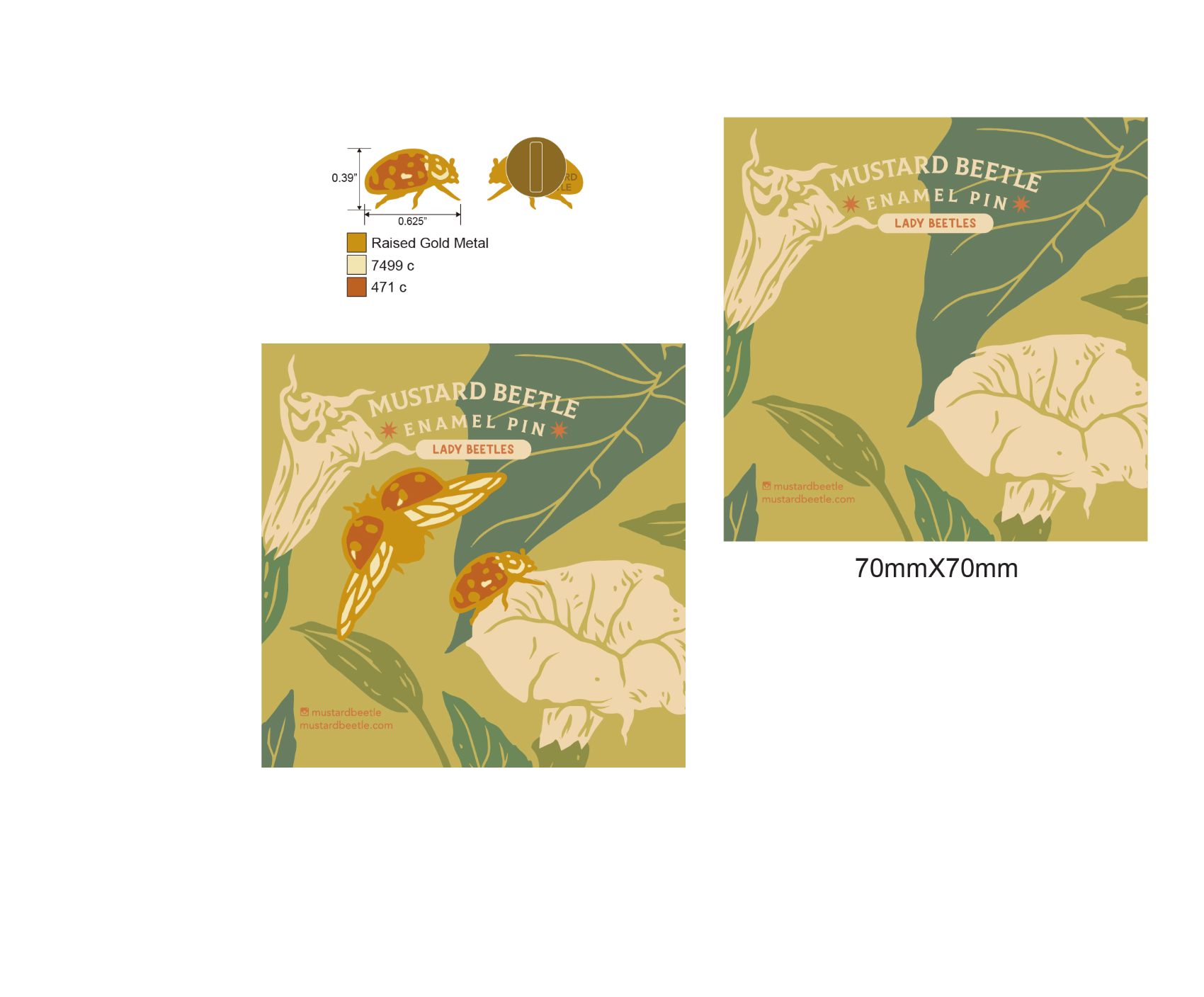 Mustard Beetle - Wholesale Lapel pin/button - Enamel Pin: Lady Beetles 1.25"5