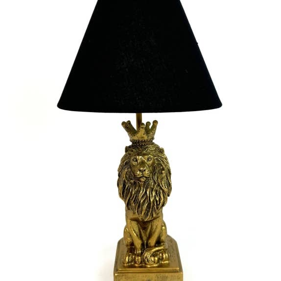 McGowan & Rutherford Ltd - Wholesale Accent/bureaulamp - Antieke gouden leeuw tafellamp met zwarte kap0