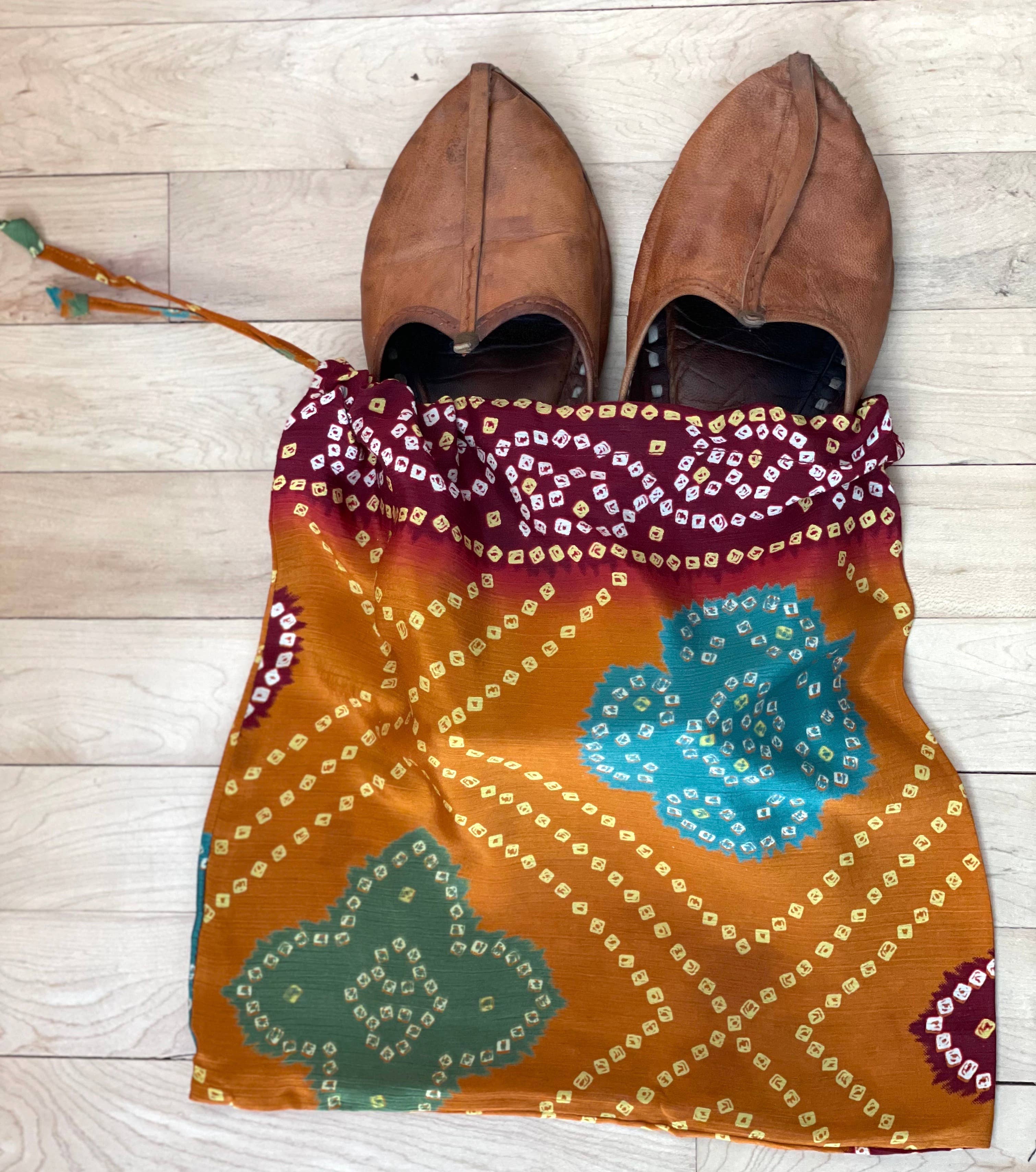 Sewing New Futures, Inc - Wholesale Gift Bag - Earthtone Large Sari Drawstring Pouch Gift Bag1