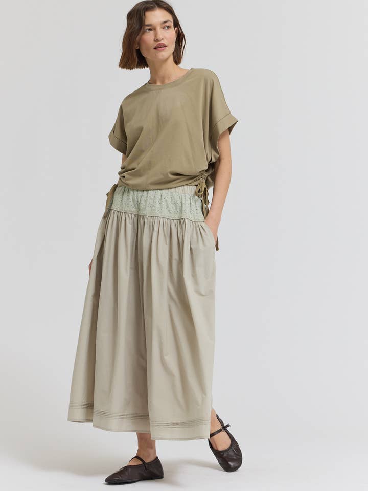 50729 - PINTUCK DETAILED MIDI SKIRT for wholesale by Grade & Gather