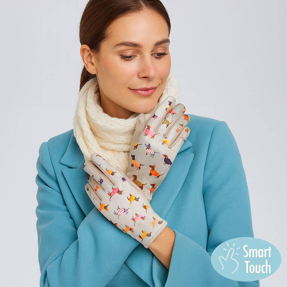 Sensibling Corp. - Wholesale Gloves - Women's - Dachshund Puppy Pattern Printed Smart Touch Gloves0