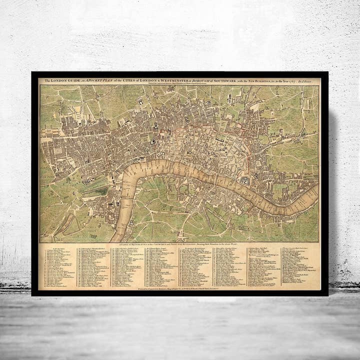 Oude kaart van Londen 1767 Vintage kaart van Londen | Vintage kaart muurkunst print voor wholesale door OldCityPrints - Old Maps and Posters