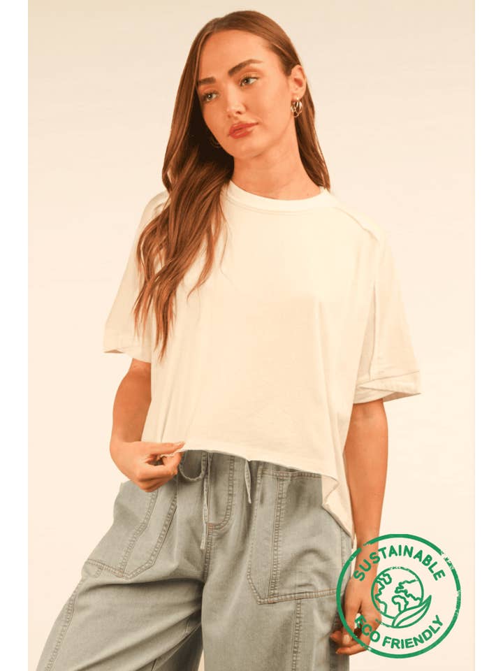 VERY J - Wholesale Knit Top - Women's - NT12068-ECO Oversized Crop Comfy Knit Top
