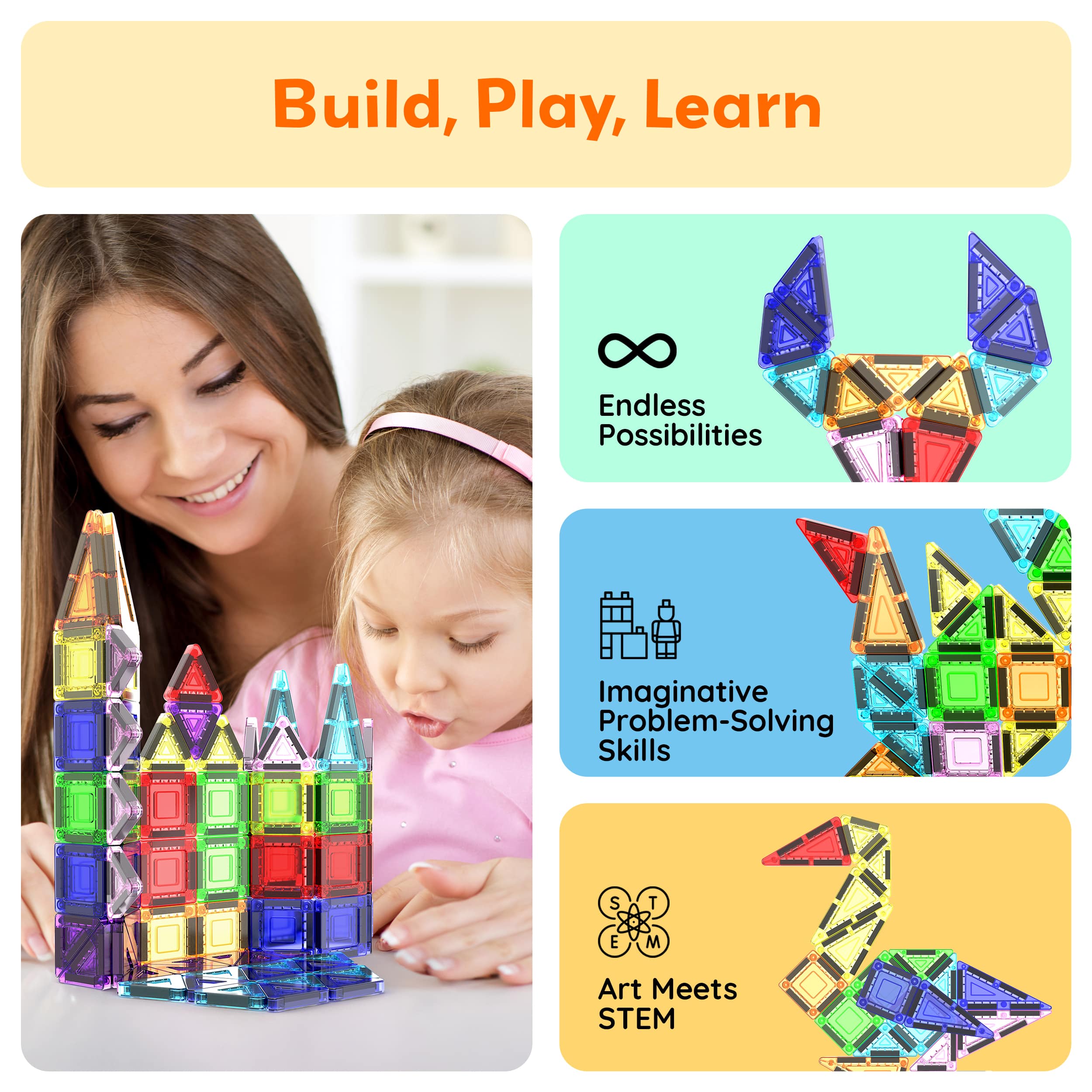 PicassoTiles - Wholesale Building Set - Kids - 40pc Nano Magnetic Building Tiles Construction Travel Set3