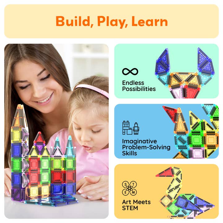 PicassoTiles - Wholesale Building Set - Kids - 40pc Nano Magnetic Building Tiles Construction Travel Set3